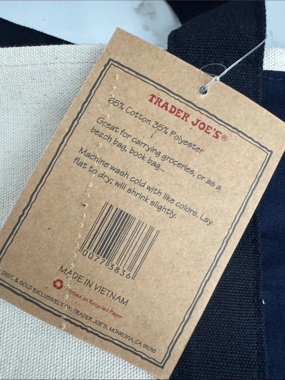 Trader Joe’s Large Navy Canvas Tote. New with Tag. - Picture 5 of 17